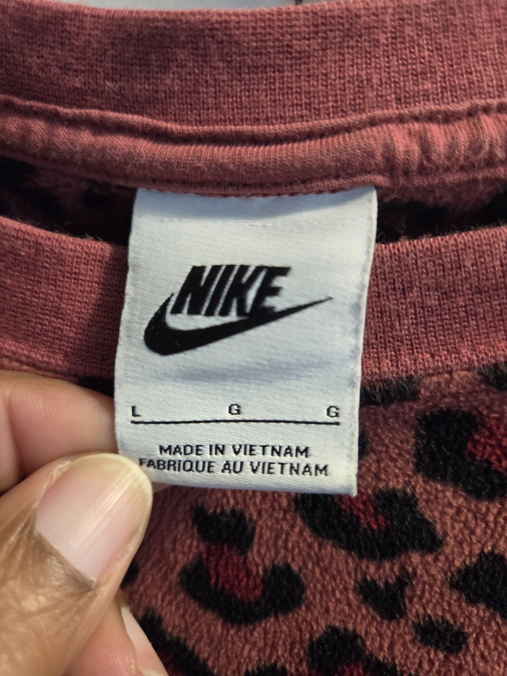 Nike Women's Red and Black Leopard Print Crewneck Sweatshirt - Picture 3 of 5